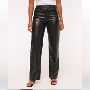 Abercrombie & Fitch Black Vegan Leather Pants with Wide Leg